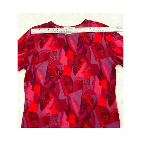VTG Red Retro Top LARGE Shirt Short Sleeve 1990's Design Claudia D Women's - Picture 6 of 8